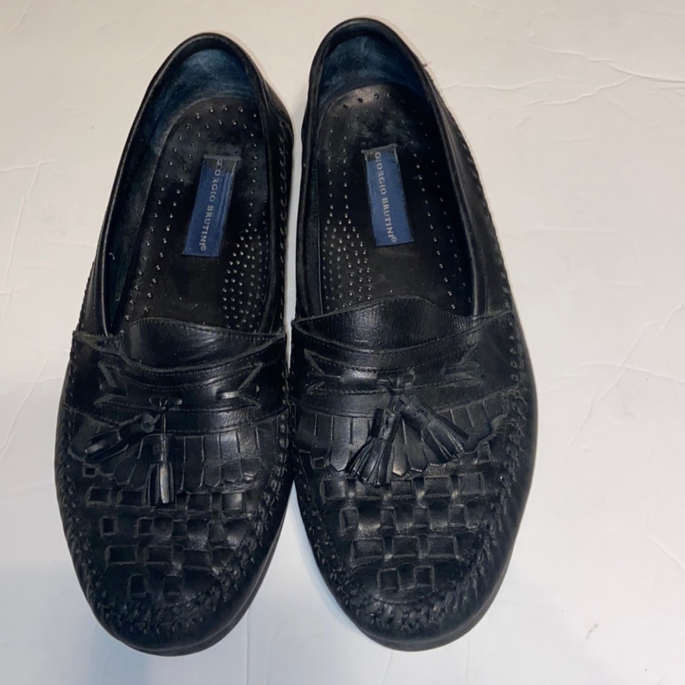 Giorgio Brutini black weave and tassel loafers size 12D